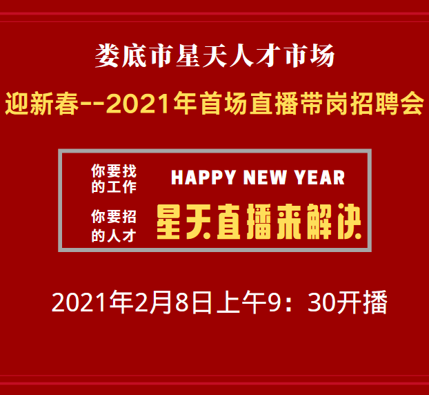 找工作，就不要錯過2月8日上午9:30開播的【婁底市2021